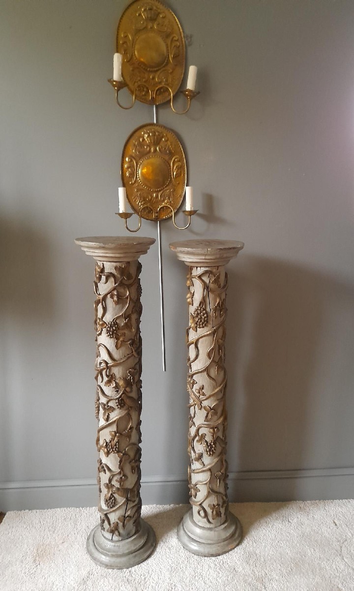 Paire de plaques de lumières en laiton XIX è-photo-4