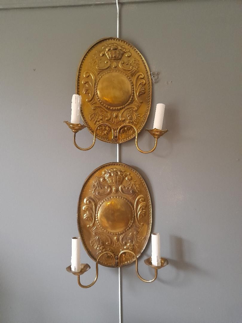Paire de plaques de lumières en laiton XIX è