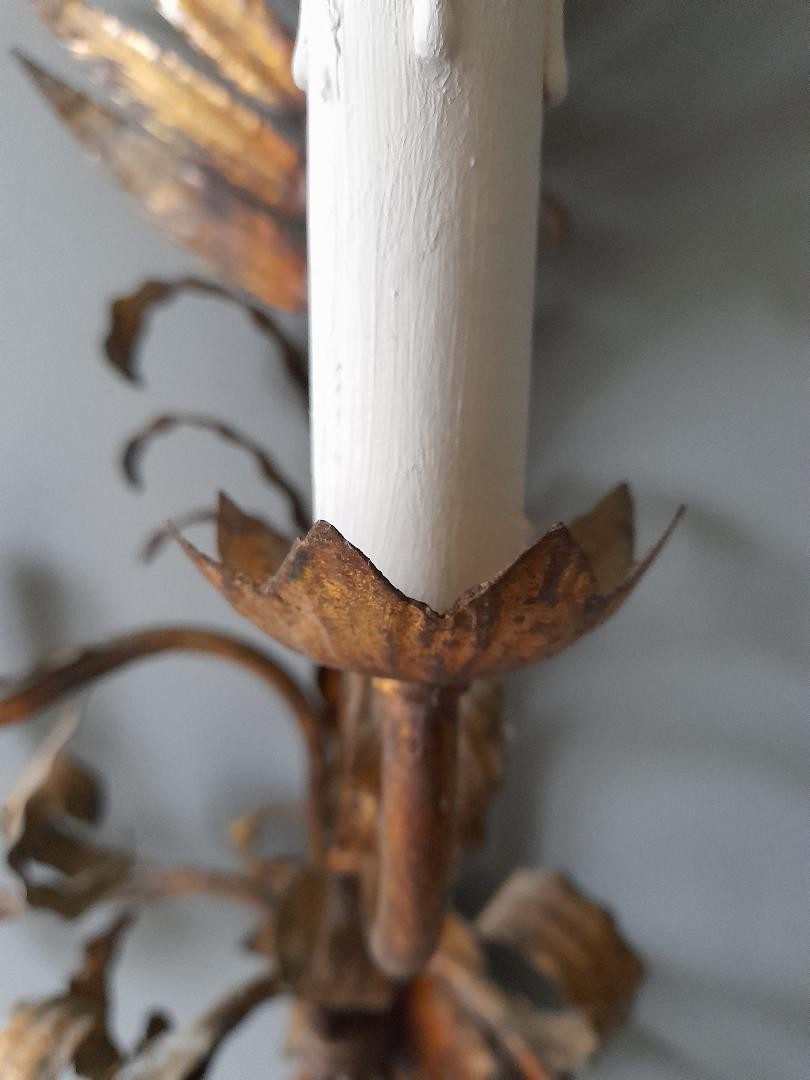 Gold Wrought Iron Leaf Wall Sconce-photo-3