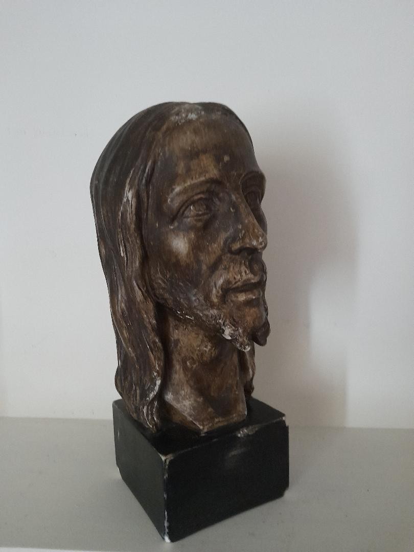 Christ Head In Patinated Plaster-photo-2