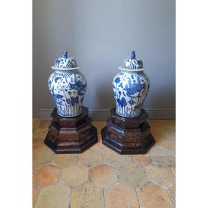 Pair Of Octagonal Stands With Chinese Decoration