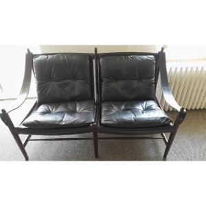 Black Leather Two-seater Sofa, 