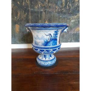 Grand cache pot en faience de Nevers manufacture Montagnon