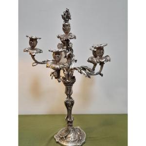 Large Rococo Silvered Bronze Chandelier