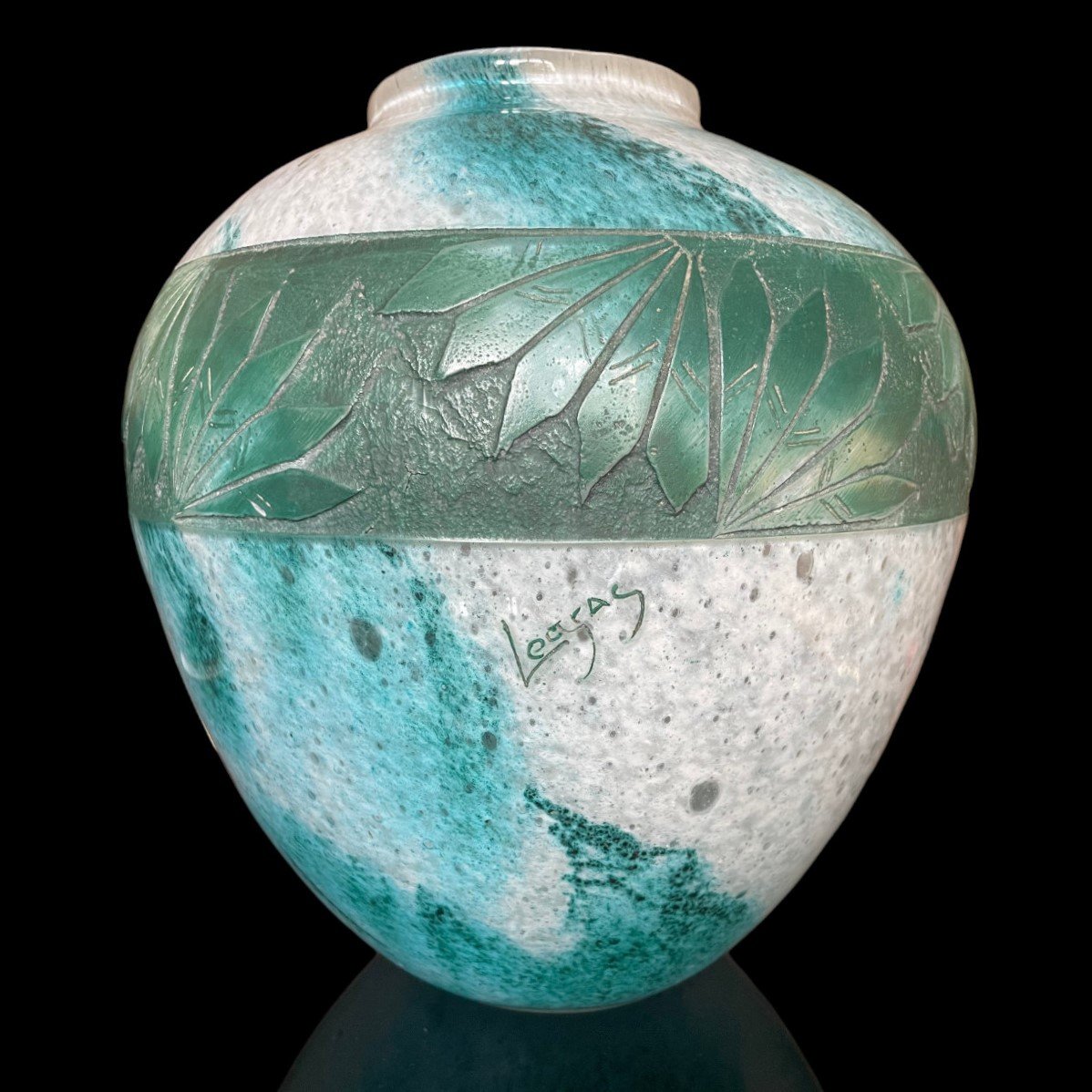 Beau Vase Legras Art Déco à Décor De Palmes -photo-4