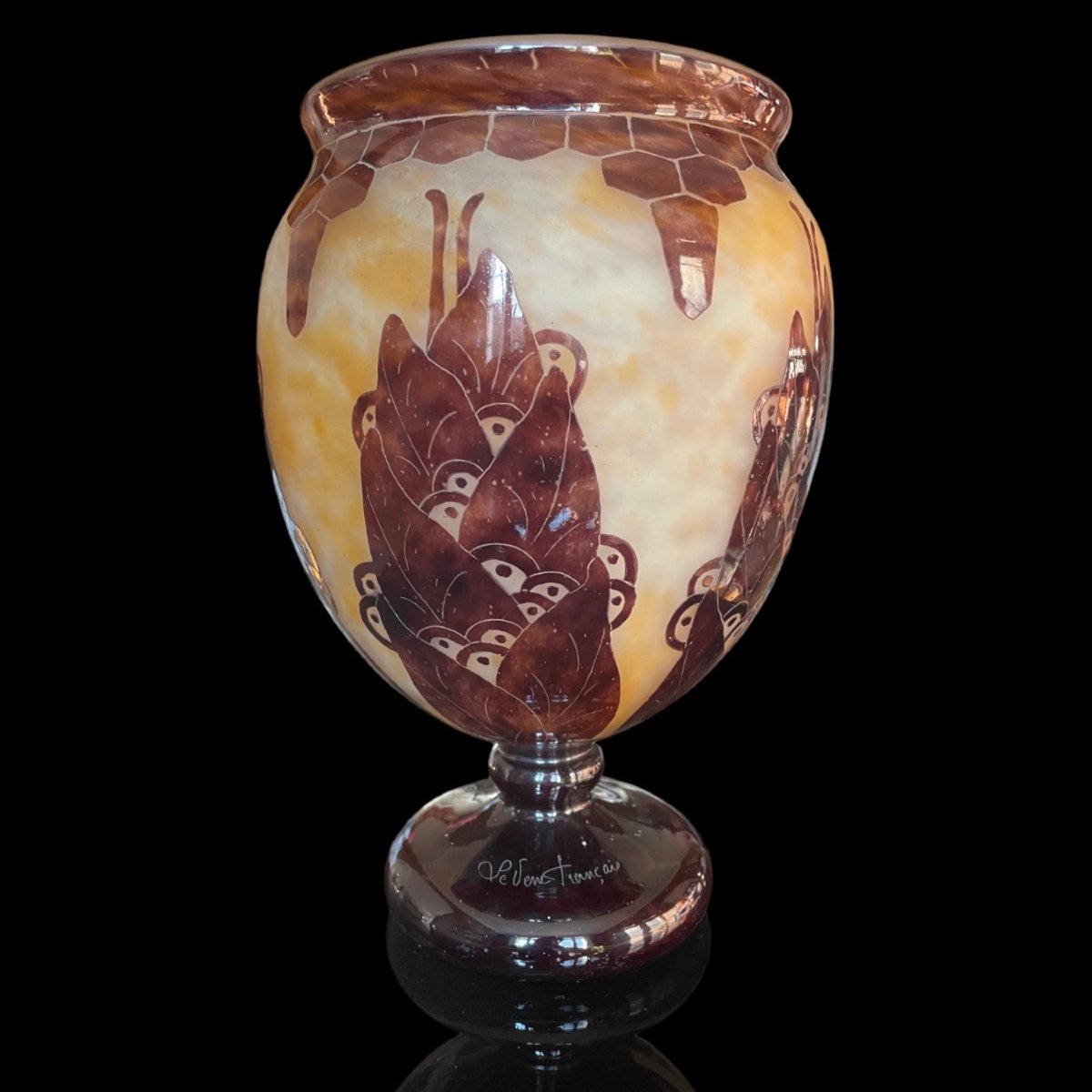 “laurier” Vase By Le Verre Français-photo-4