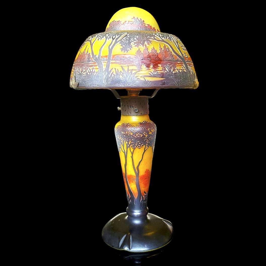 Lampe Daum à décor lacustre-photo-4