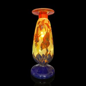 Small “fuchsias” Vase By Le Verre Français