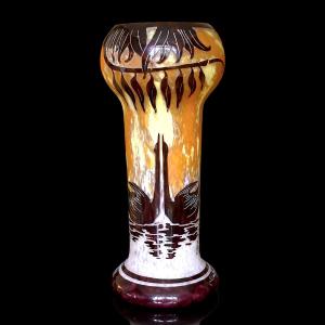 Vase Le Verre Français aux cygnes