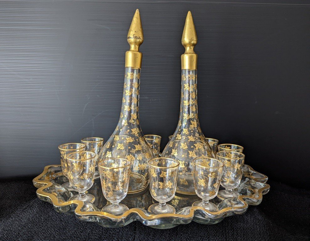 Service à Liqueur En Cristal Doré d'époque Réstauration.