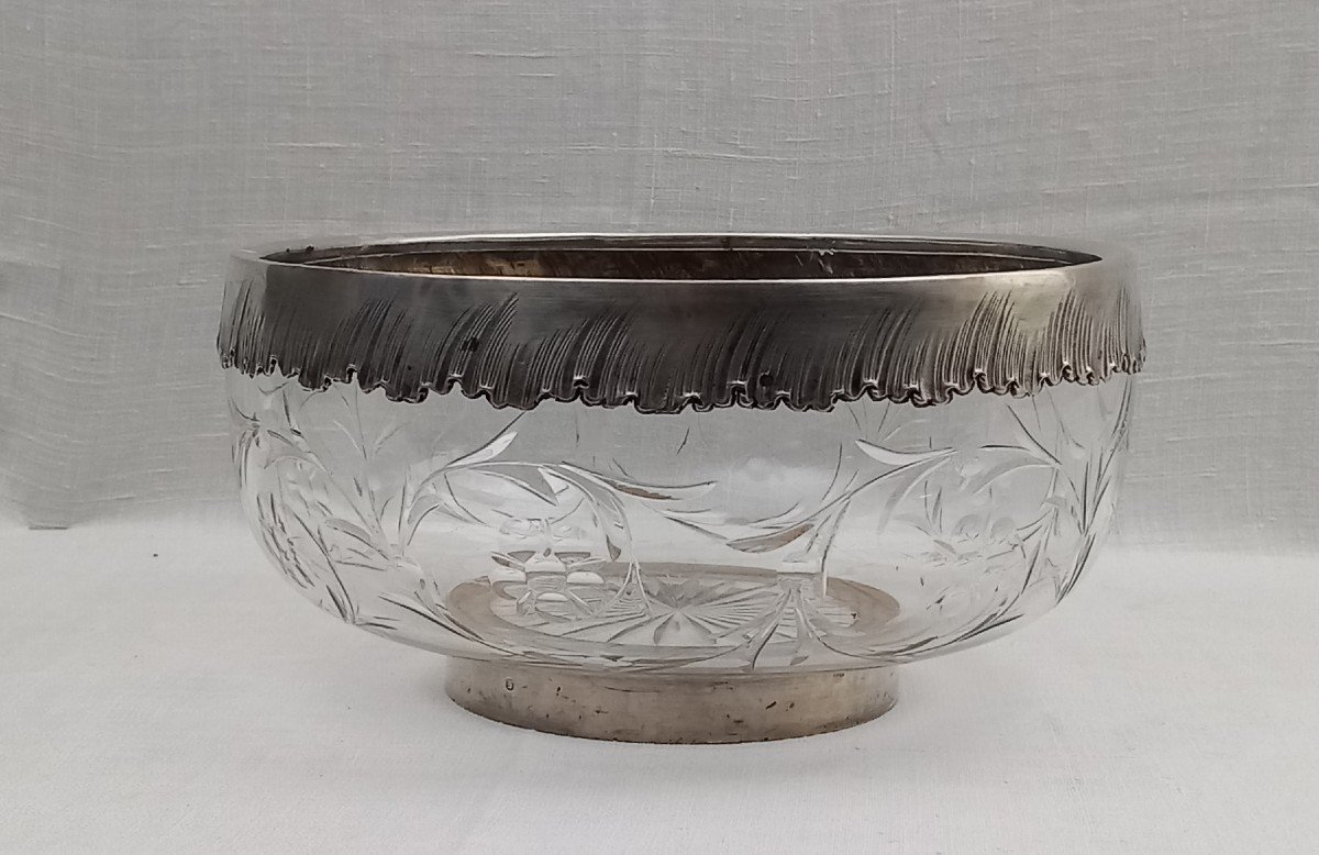 Crystal And Silver Salad Bowl _ Art Nouveau