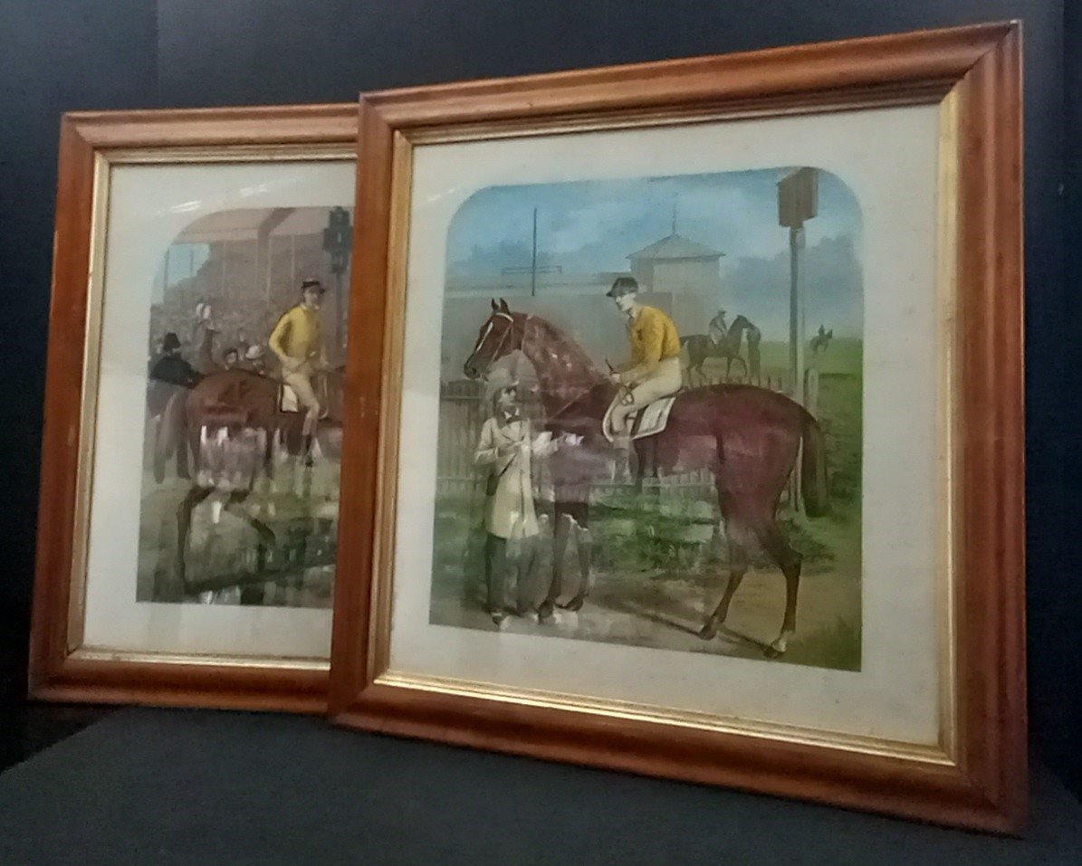 Pair Of English Engravings_racing Horses_19th Century