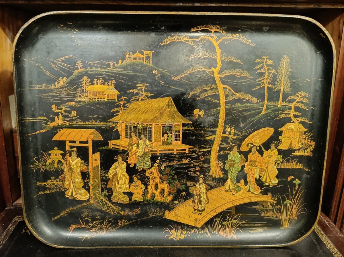 Grand Tableau Carton Bouilli _ Décor japonisant _ XIXème