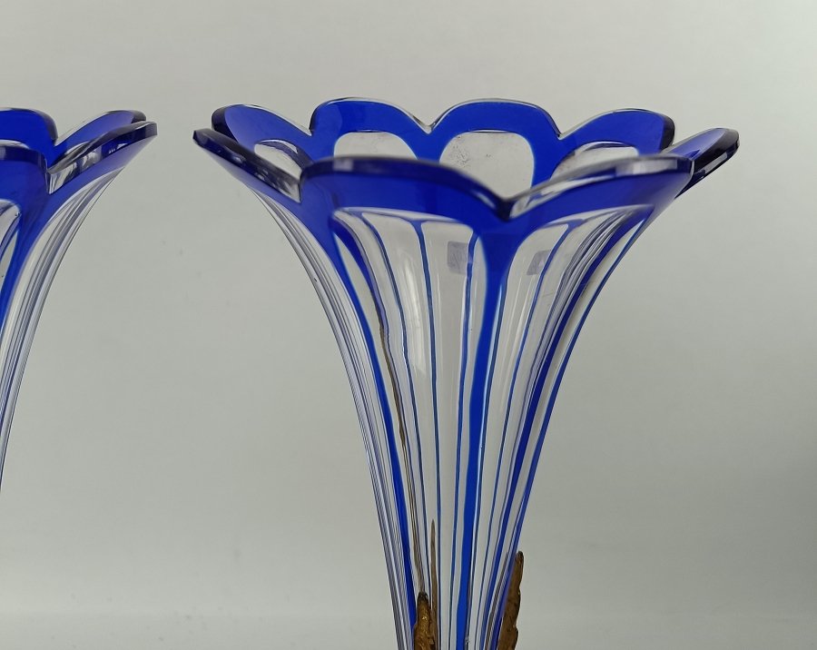 Pair Of Double Crystal Cone Vases - Napoleon III-photo-2