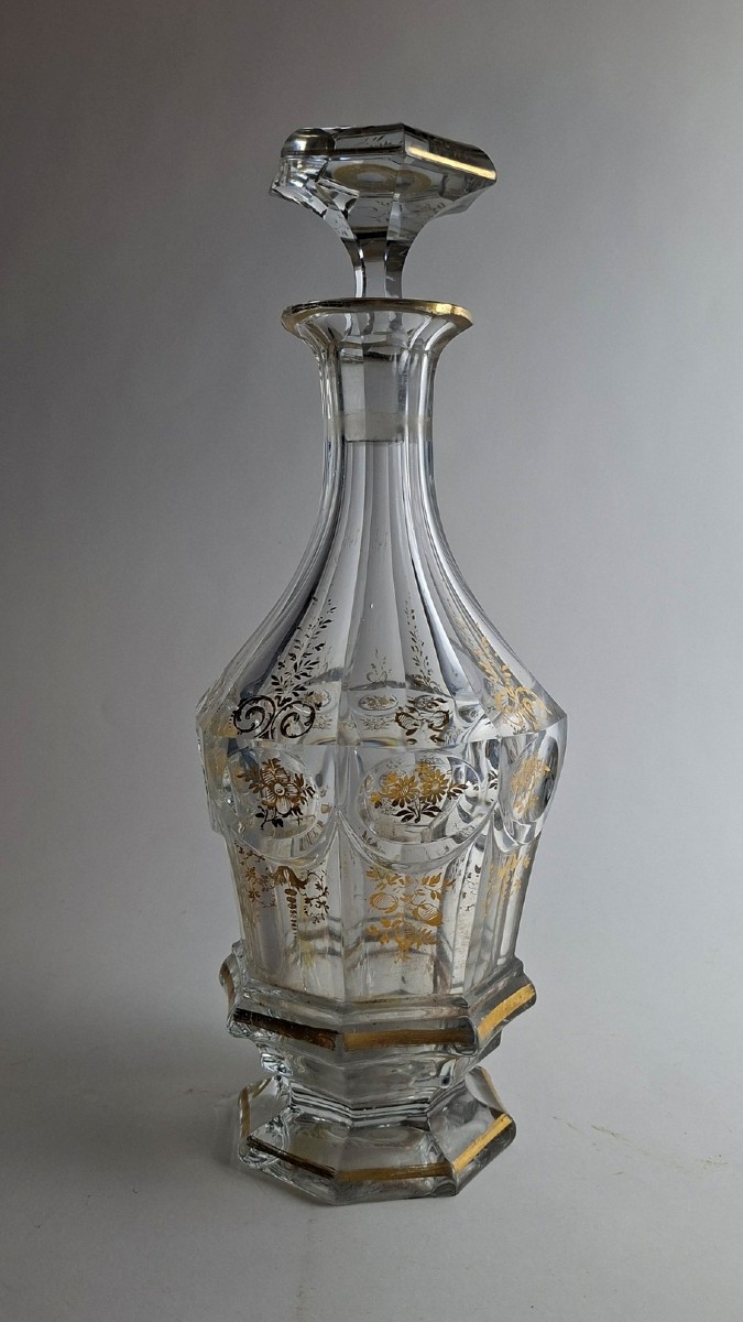 Cut And Gilded Crystal Decanter - 19th Century