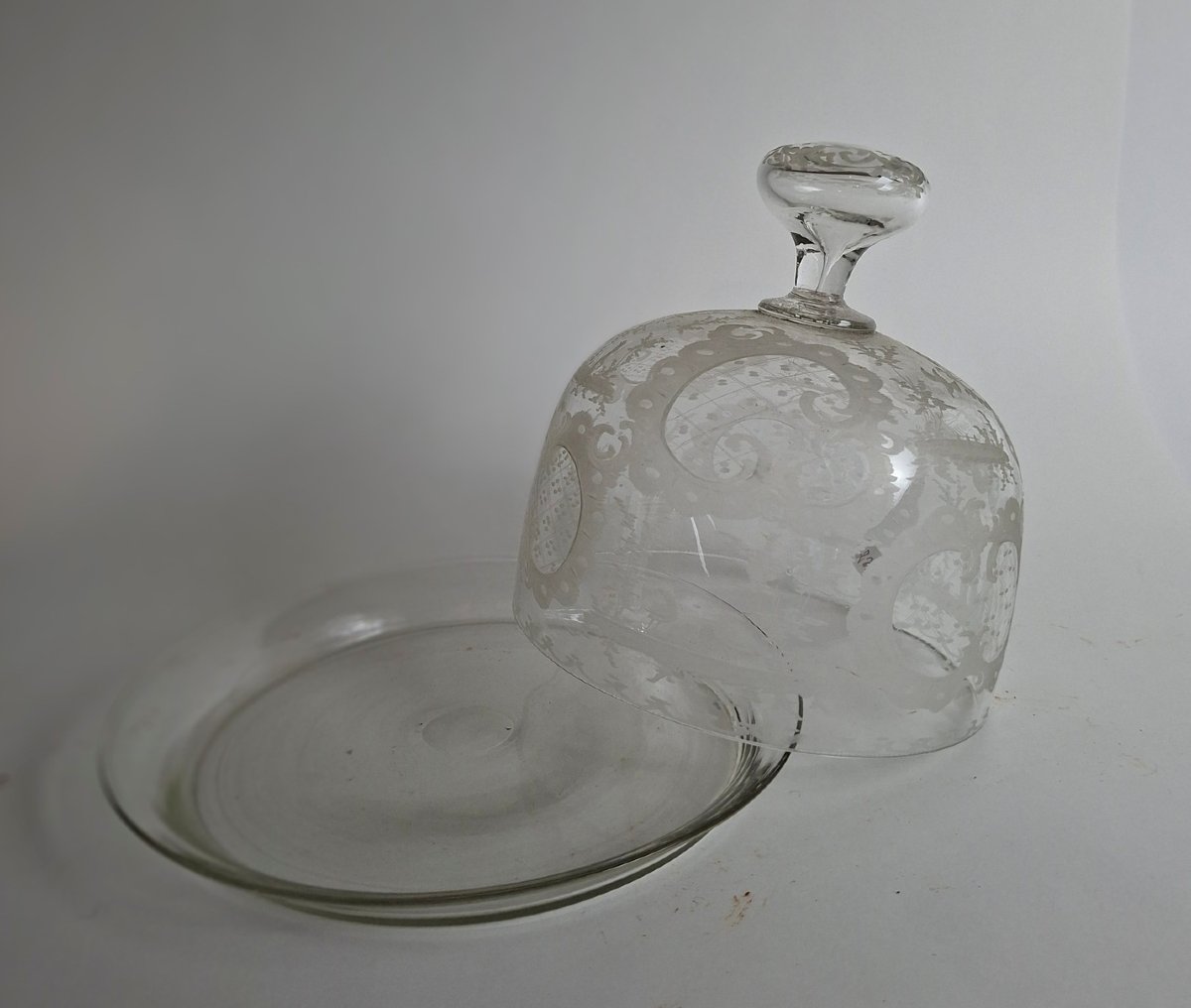 Engraved Crystal Cheese Dome - 19th Century-photo-3