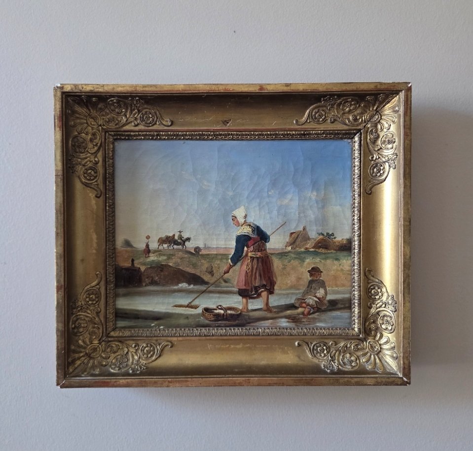 Tableau _ Paludière dans marais salants de Guérande _ Epoque Restauration