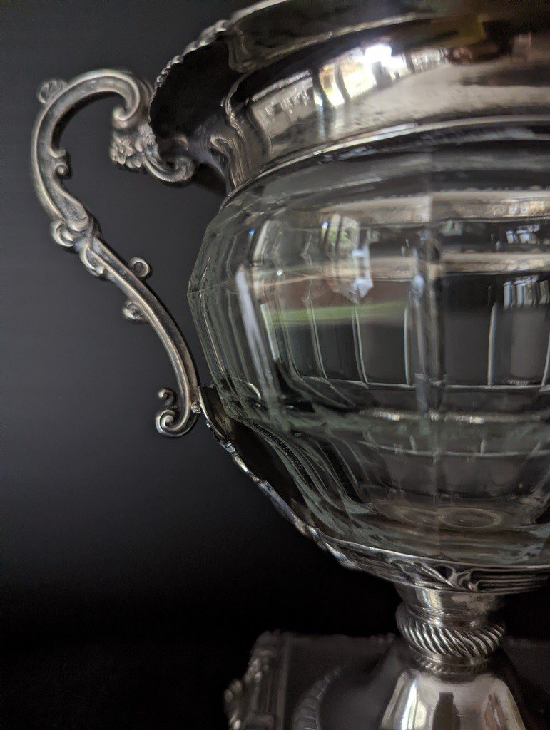 Sugar Bowl In Cut Crystal And Sterling Silver-photo-2