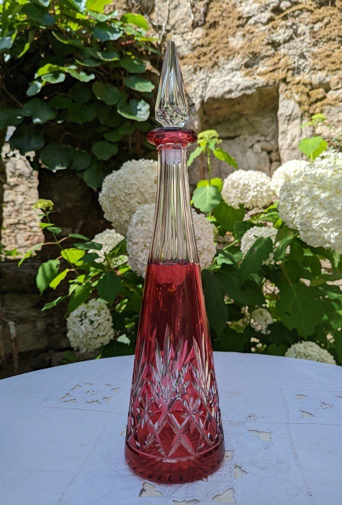 Carafe En Cristal Doublé Rouge, Saint Louis