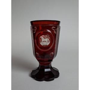Bohemian Crystal Glass With Horse Decoration, 19th Century