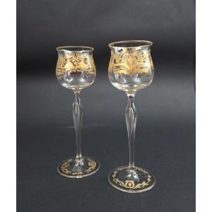 Paire de verre à vin en cristal de Bohème _ cristallerie Josephinenhütte
