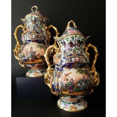 Pair Of Bayeux Porcelain Covered Pots