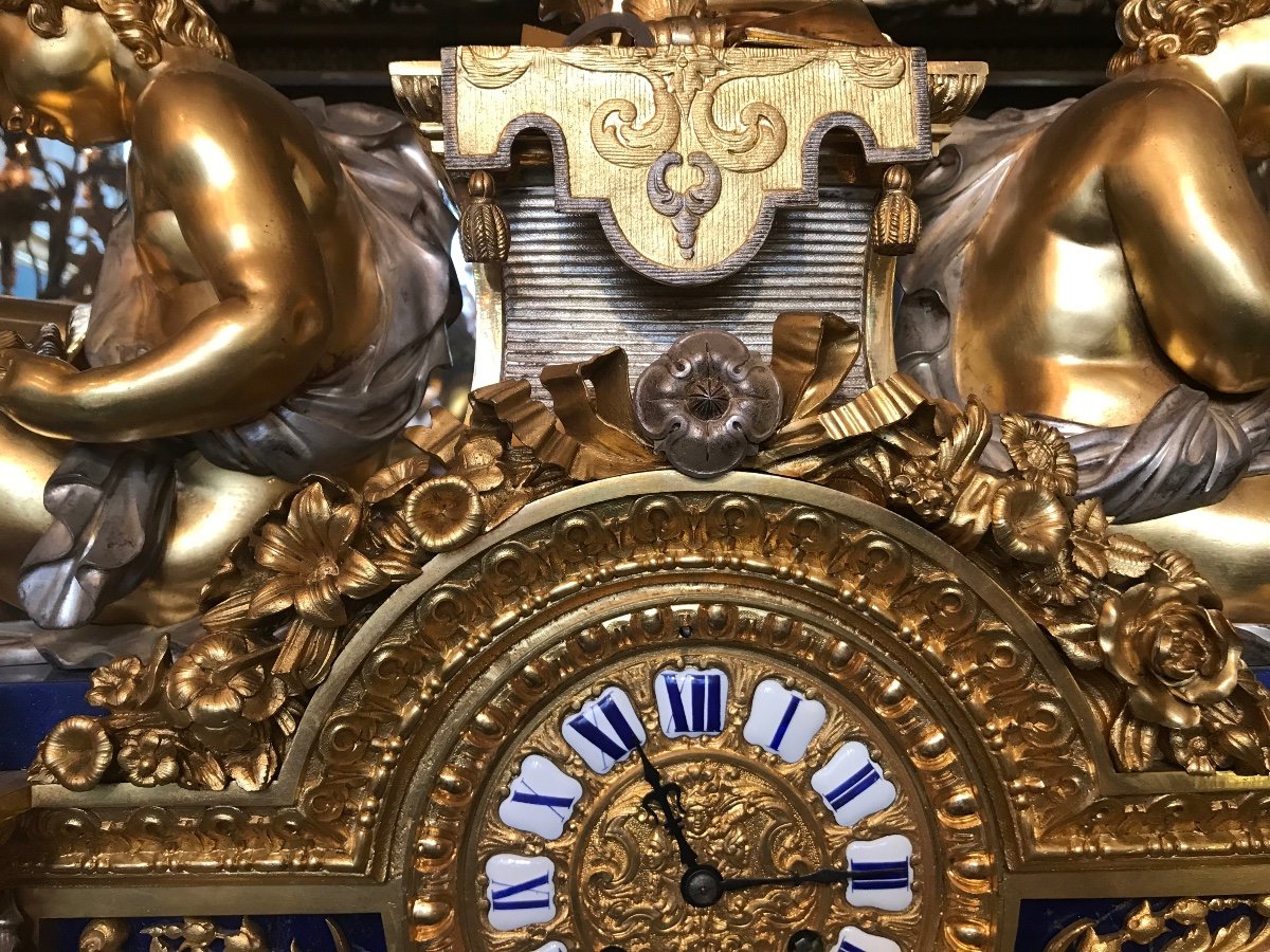 Pendulum And Candelabra Trim In Gilt Bronze And Lapis Lazuli. Ref: 375.-photo-4