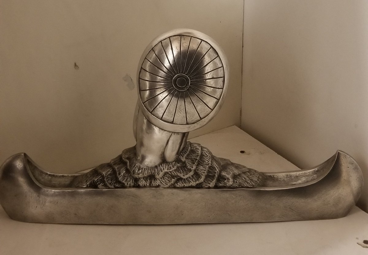 Silver Bronze Sculpture "woman On A Canoe" Signed Marie Louise Simard-photo-2