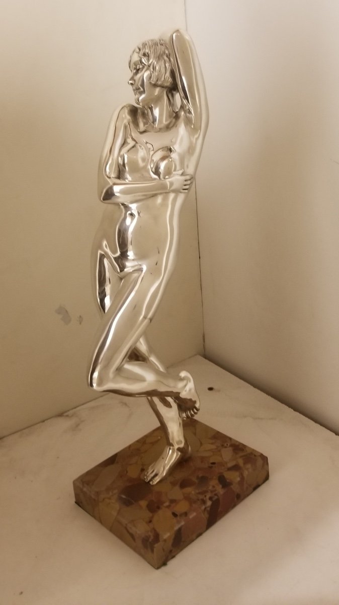 Femme Nue Sur Son Socle De Brocatelle, Signé Marie Louise Simard. Ref 403-photo-2