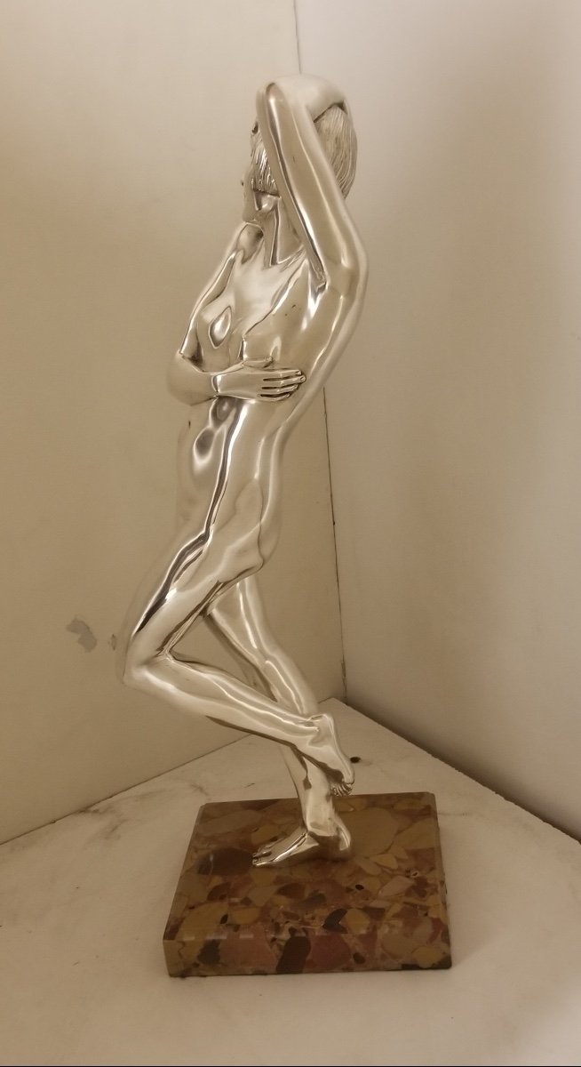 Femme Nue Sur Son Socle De Brocatelle, Signé Marie Louise Simard. Ref 403-photo-3