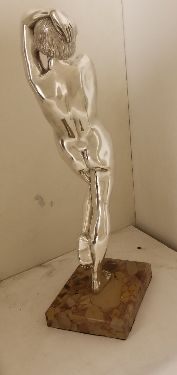 Femme Nue Sur Son Socle De Brocatelle, Signé Marie Louise Simard. Ref 403-photo-4