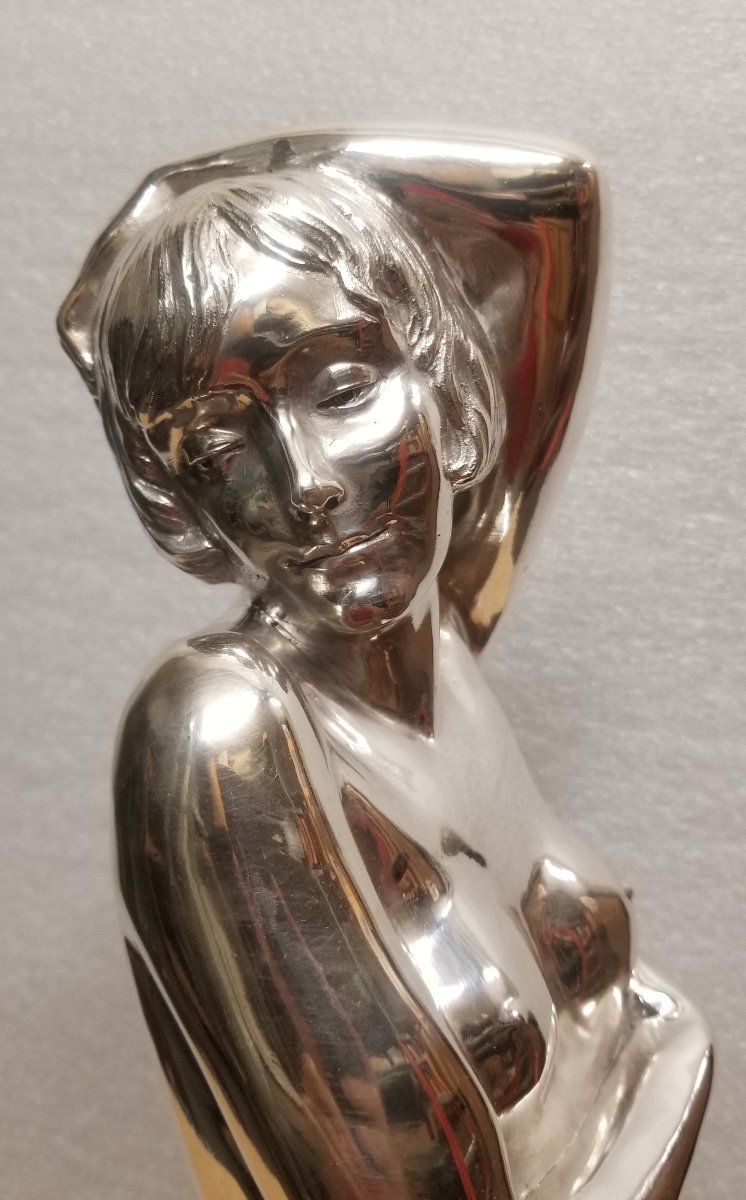 Femme Nue Sur Son Socle De Brocatelle, Signé Marie Louise Simard. Ref 403-photo-1