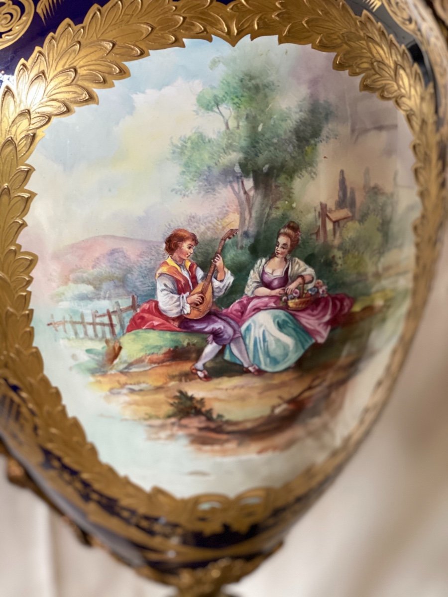 Pair Of Vases, Bleu De SÈvres, A Romantic Decor. Napoleon III Period. Ref: 368.-photo-2