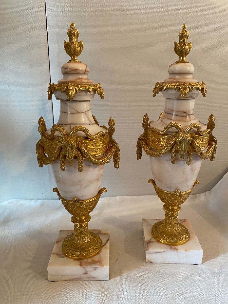 Pair Of Marble And Gold Bronze Cassolette. Ref: Ch 22