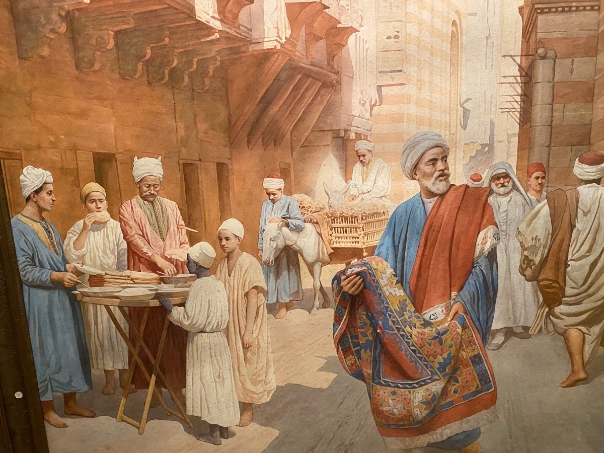 Large Watercolor "the Carpet Dealer" Circa 1930. Ref: 71-photo-2
