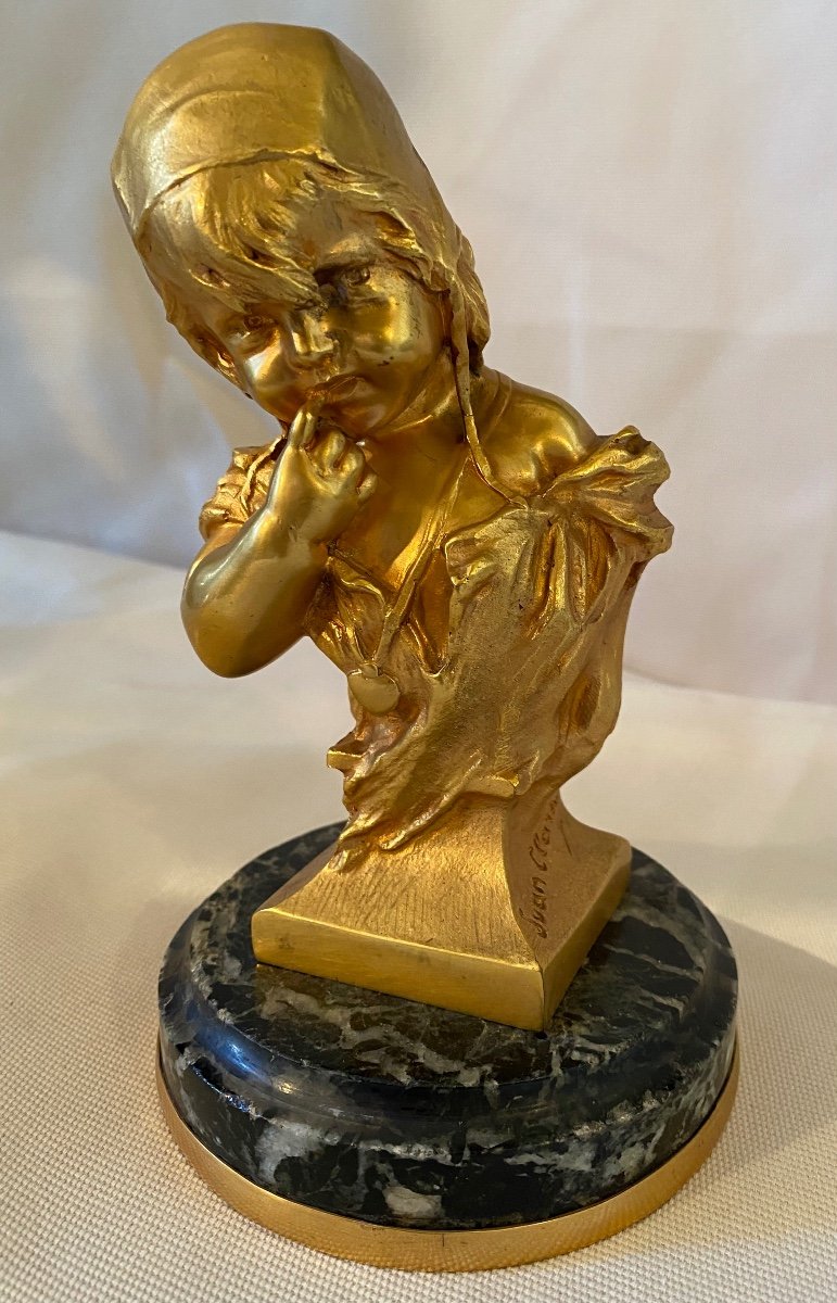 Small Child Bust In Dore Bronze Signed Juan Clara. Ref:206-photo-3