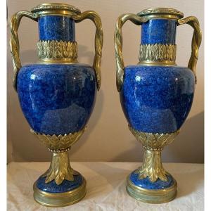 Pair Of Glazed Ceramic Vases. Ref: 389