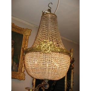 Lustre Montgolfière En Bronze Et Cristal. Réf: 166