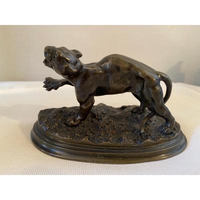 Little Bronze Animalier Panther, Signed Valton. Ref: 108