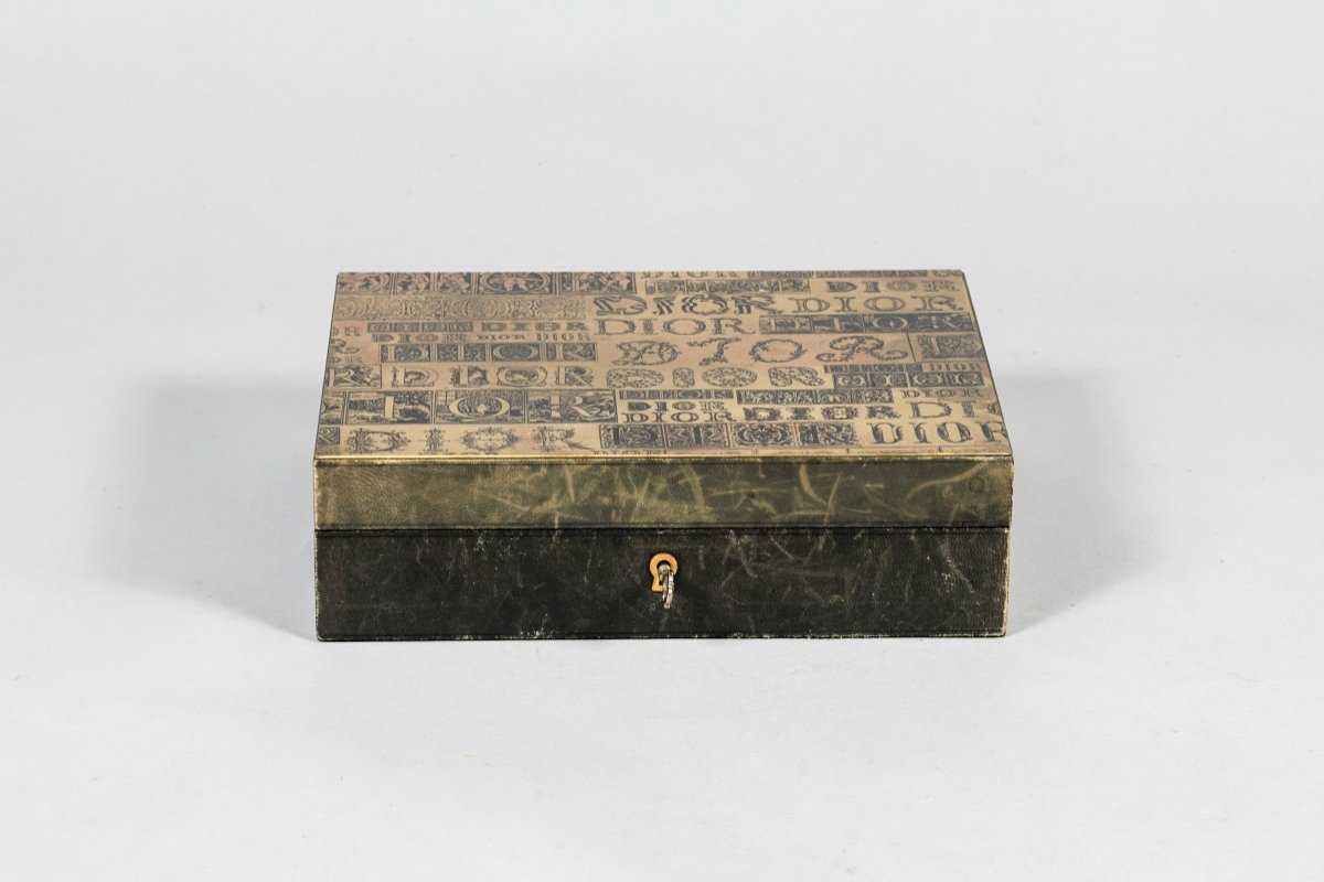 Leather Jewelry Box Engraved Brass Top Maison Dior Work Circa 1970-photo-3