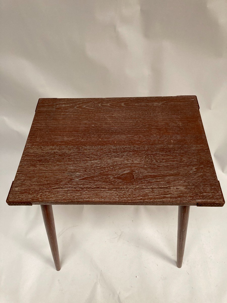 Limed Oak Table With Saddler Stitched Leather Pieces By Jacques Adnet-photo-3