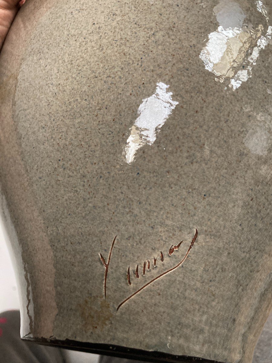 1970's Studio Pottery Ceramic Lamp Signed-photo-4