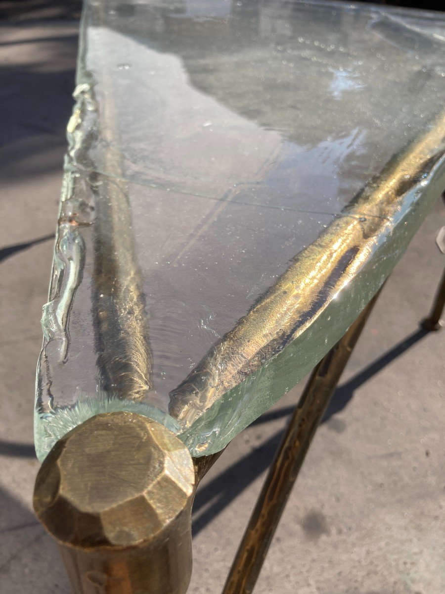 Table d'Angle En Bronze Et Verre Coulé Par Lothar Klute-photo-2