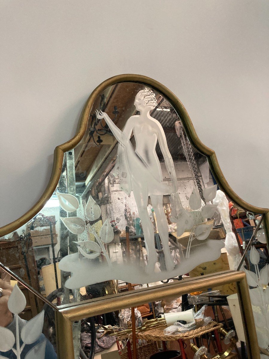 Miroir Neo-classique à Décor Gravé Dans Le Goût De André Arbus-photo-2