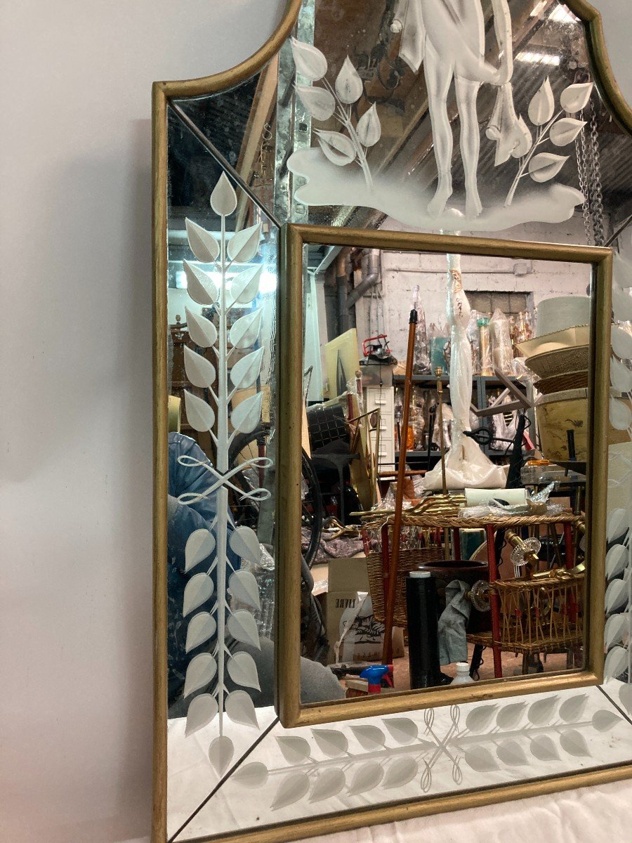 Miroir Neo-classique à Décor Gravé Dans Le Goût De André Arbus-photo-3