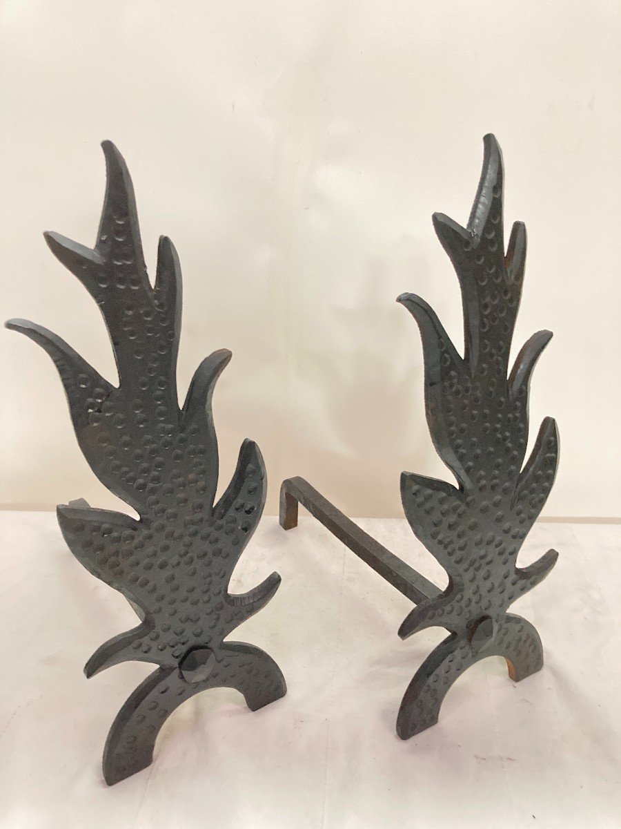 Pair Of Cast Iron Andirons Circa 1950