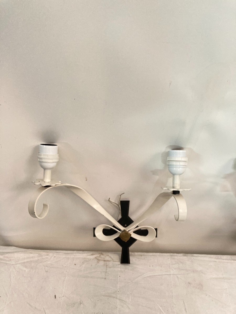 Pair Of Lacquered Metal Sconces By René Drouet-photo-3