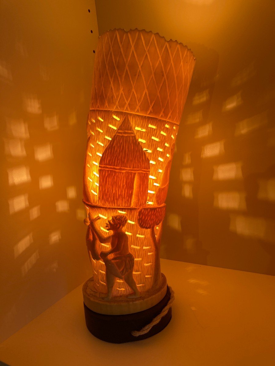 Lampe En Ivoire Sculpté Vers 1930-photo-6