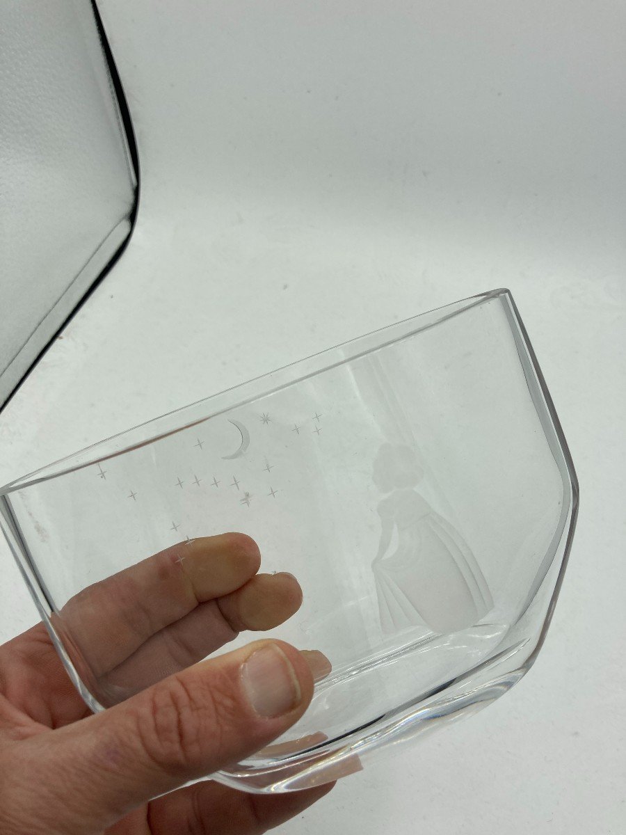 Vase En Cristal Gravé Signé Orrefors -photo-4