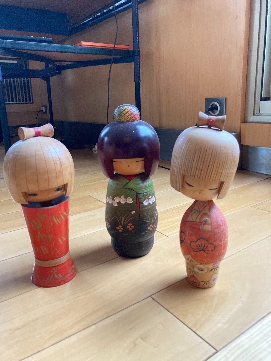 Ensemble De 3 Poupées Japonaises dites " Kokeshi "